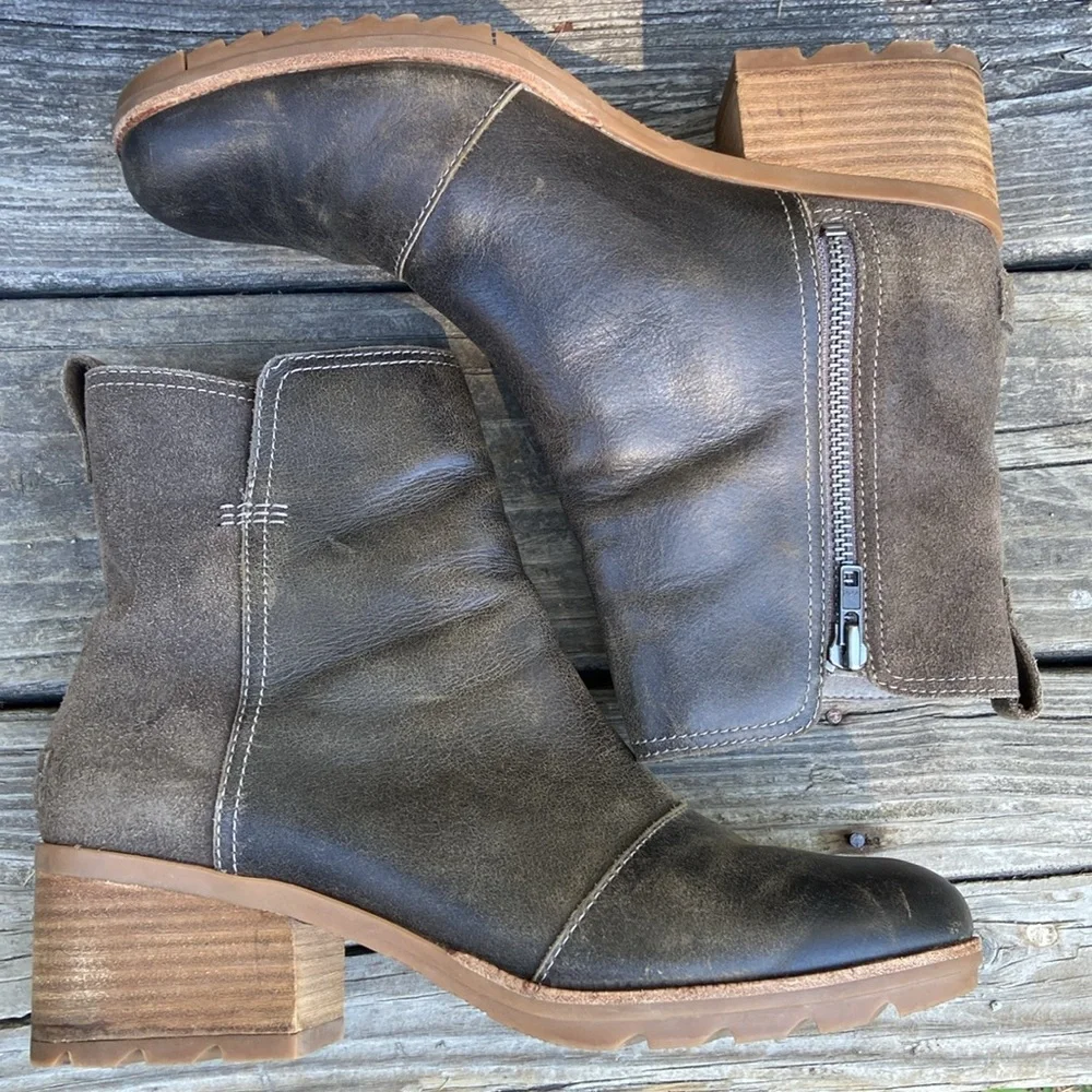 SOREL Cate Waterproof Leather & Suede Stacked Heel Boot Women’s Size 10 - Picture 9 of 14